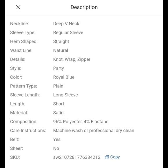 BNWOT Shein Deep V-Neck Tied Mini-dress - Picture 5 of 6